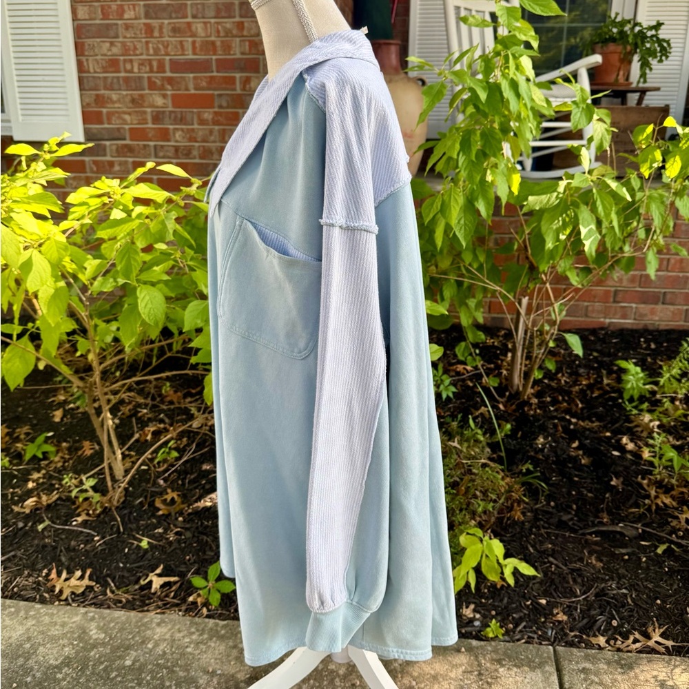 Free People Cotton Madeleine Sweatshirt in Winter Sky Combo Oversized Medium - Picture 4 of 11